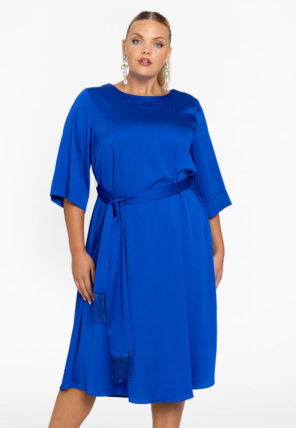 yoek Jurk met ceintuur SATINI - Indigo