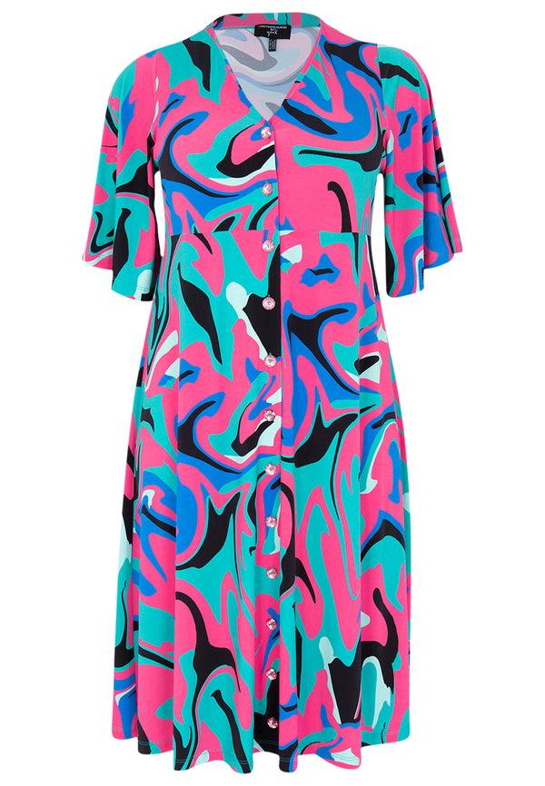 Yoek Jurk Met Cirkelmouw GROOVY - Turquoise