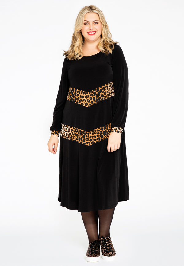 Yoek Jurk Met Contrast LEOPARD - Zwart