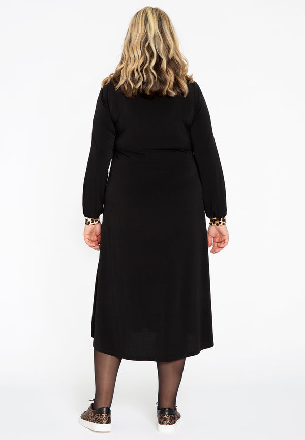 Yoek Jurk Met Contrast LEOPARD - Zwart
