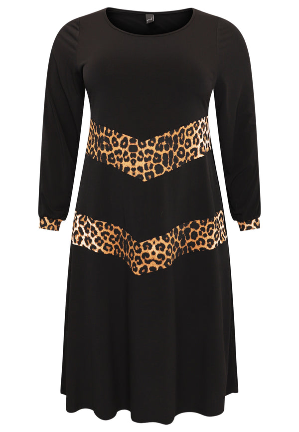 Yoek Jurk Met Contrast LEOPARD - Zwart
