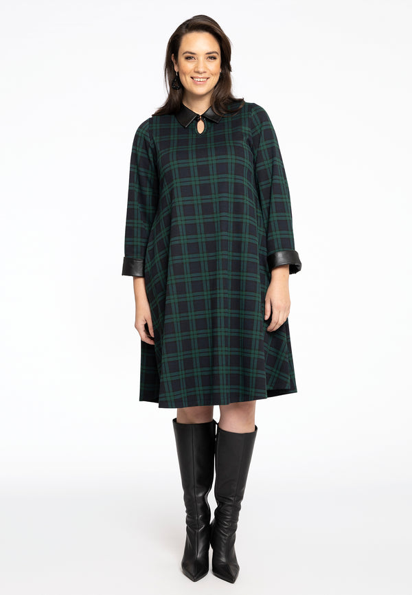 Yoek Jurk Met Faux Leer GILLY - Zwart