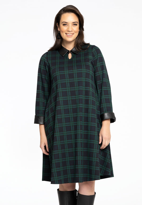 yoek Jurk met faux leer GILLY - Zwart