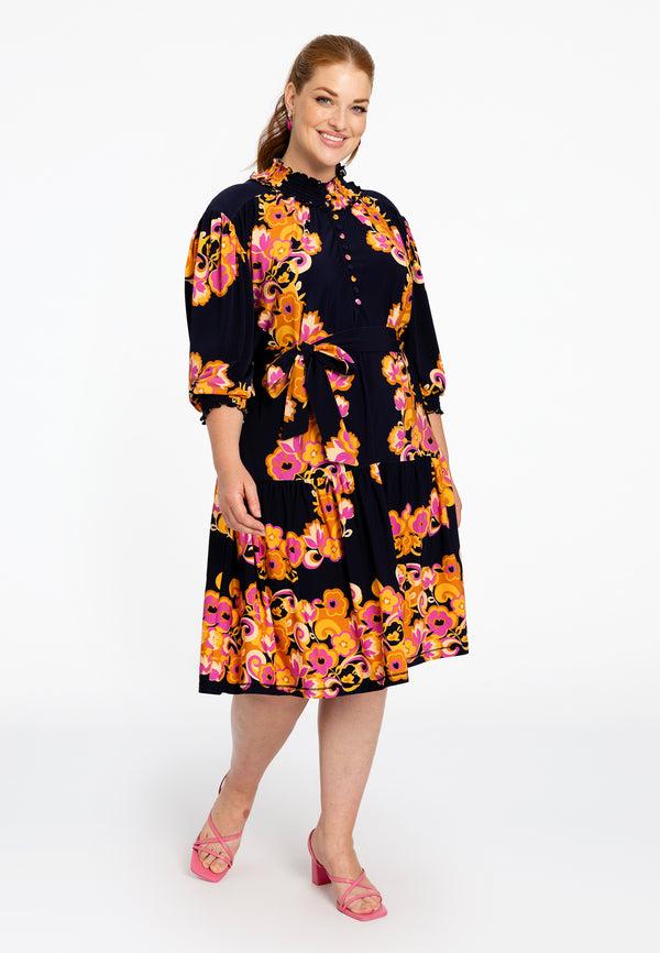 Yoek Jurk Met Gesmokte Details GARLAND - Blauw