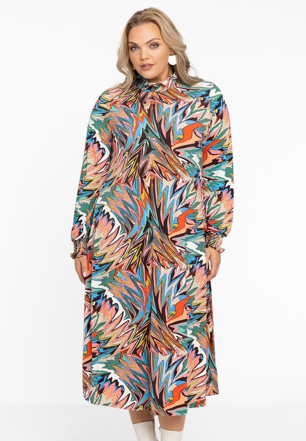 yoek Jurk met gesmokte hals FUNKY - multi