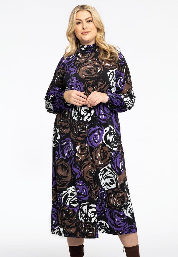 yoek Jurk met gesmokte hals ROSY - Zwart