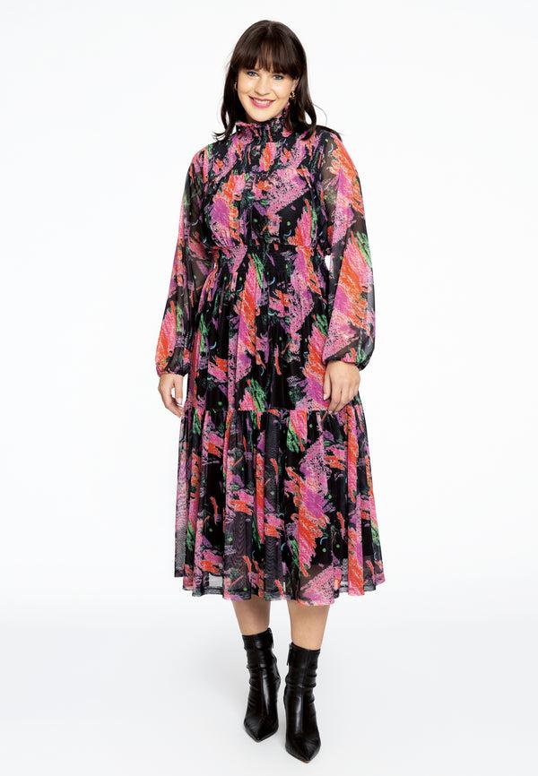 Yoek Jurk Met Gesmokte Hals SCRATCH - Zwart