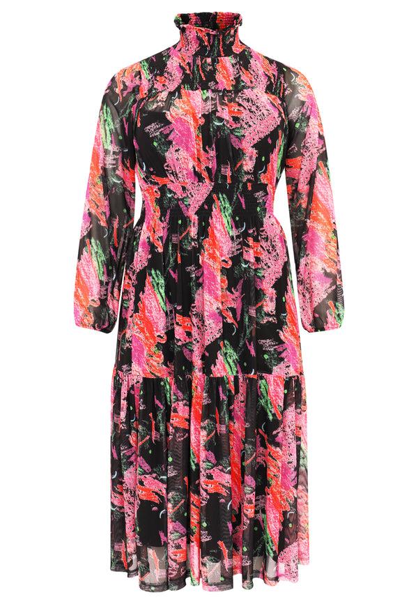 Yoek Jurk Met Gesmokte Hals SCRATCH - Zwart