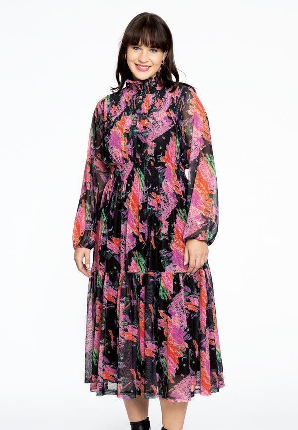 yoek Jurk met gesmokte hals SCRATCH - Zwart