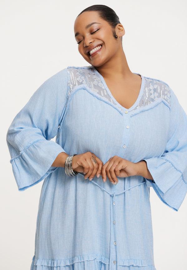 yoek Jurk met glitter CHAMBRAY - light blue