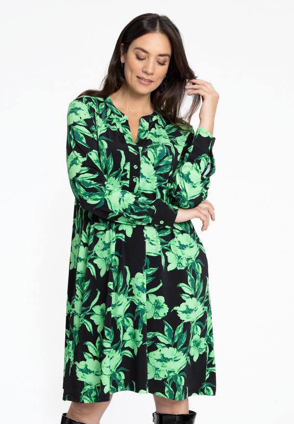 yoek Jurk met grandad hals FLORENCE - Zwart