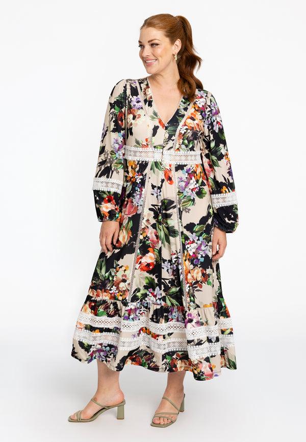 Yoek Jurk Met Kant BOUQUET - Mid Brown