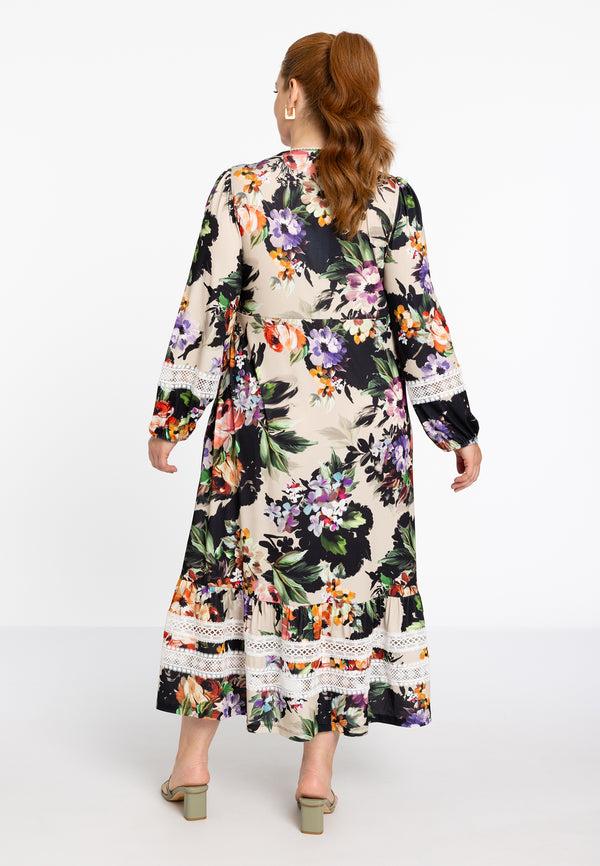 Yoek Jurk Met Kant BOUQUET - Mid Brown