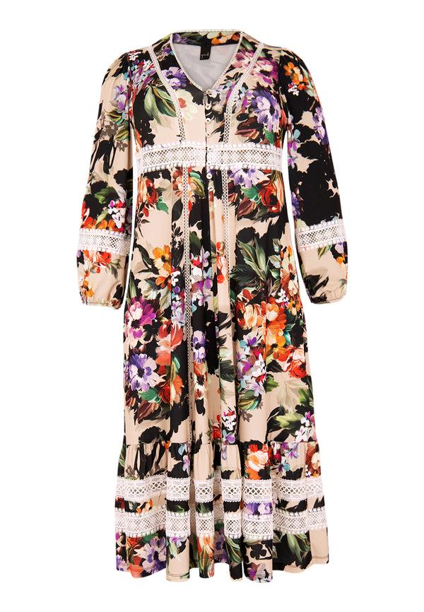 Yoek Jurk Met Kant BOUQUET - Mid Brown