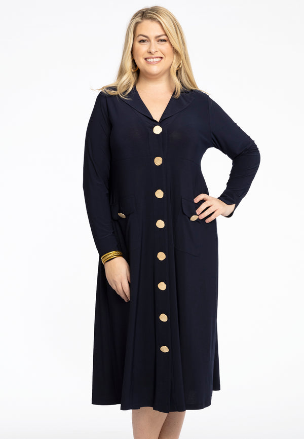 Yoek Jurk Met Knopen Lapel DOLCE - Blauw