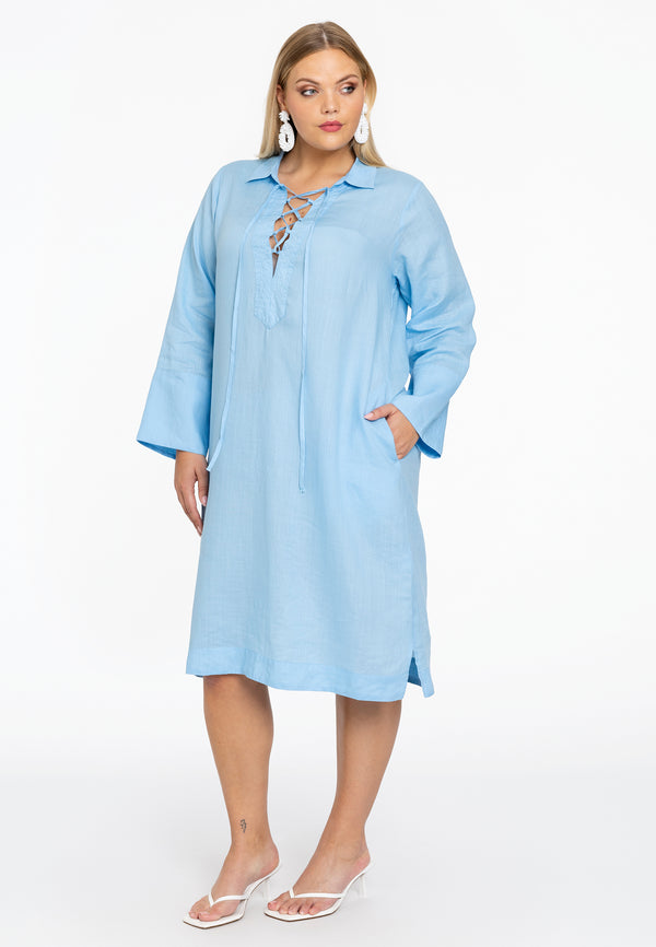 yoek Jurk met koordjes - light blue