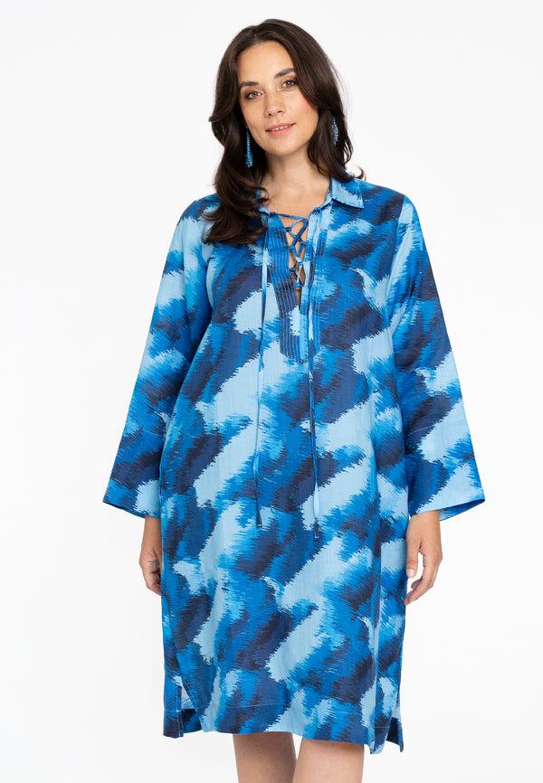 yoek Jurk met koordjes SKY - Blauw