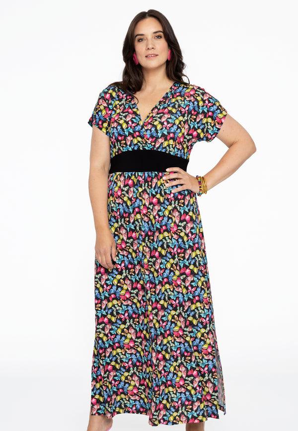 yoek Jurk met overslag BUTTERFLY - Zwart