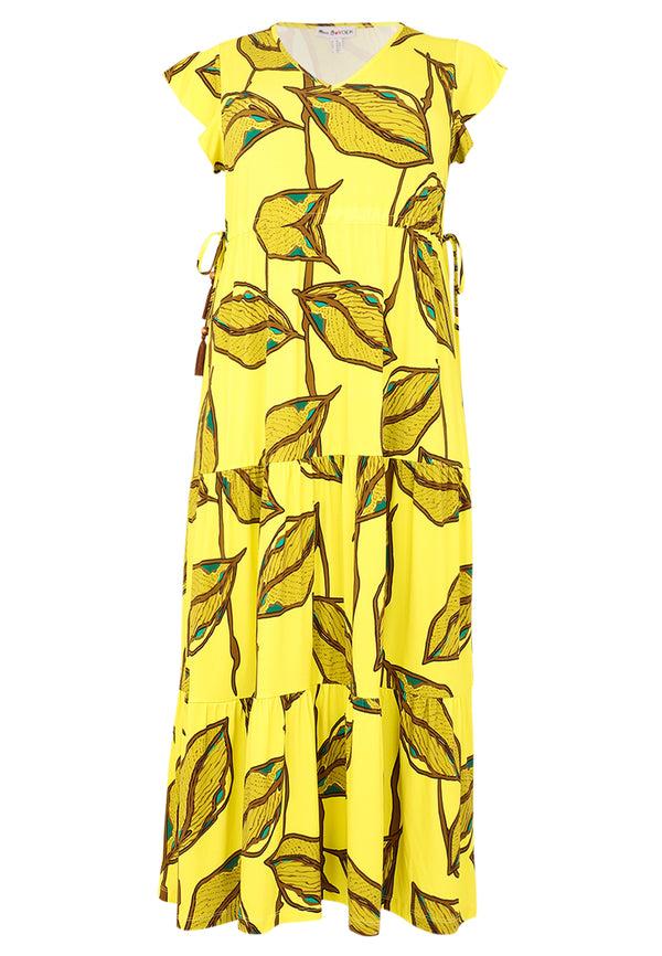 Yoek Jurk Met Parels LAURE - Geel