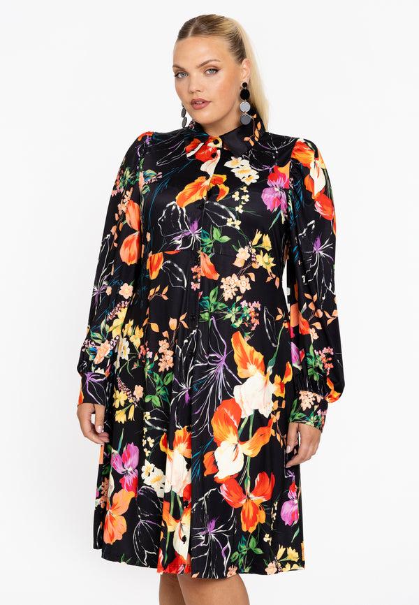 yoek Jurk met pofmouw CAMPO - Zwart