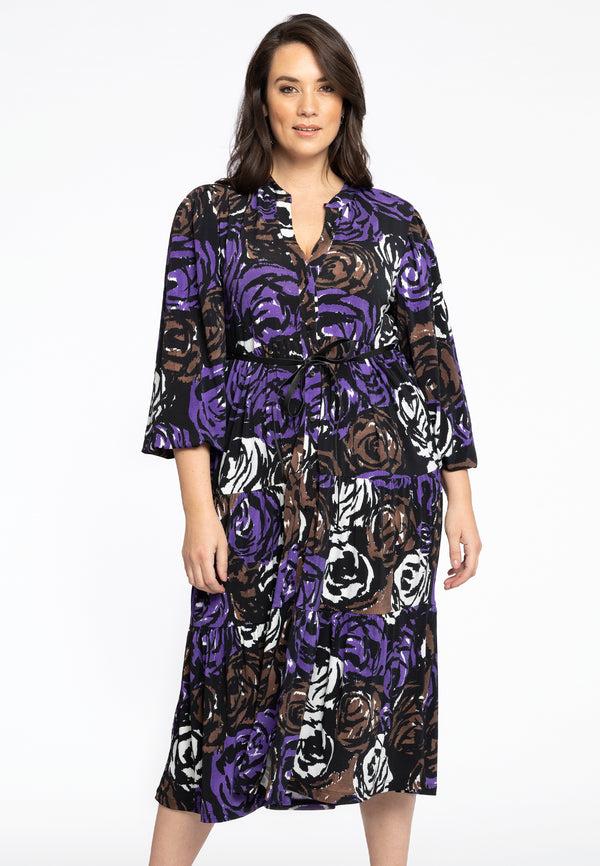 yoek Jurk met pofmouw ROSY - Zwart