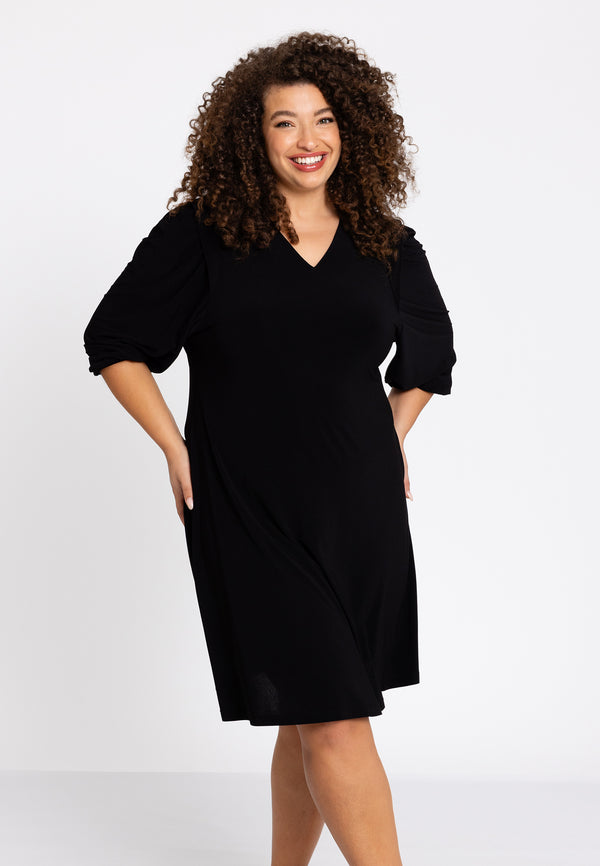 yoek Jurk met pofmouwen DOLCE - Zwart