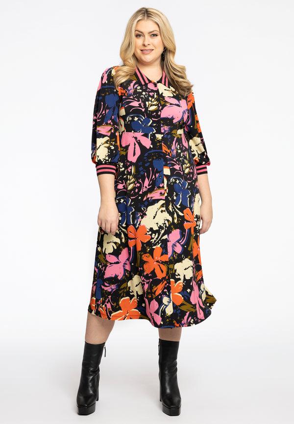 Yoek Jurk Met Rib FIORE - Zwart