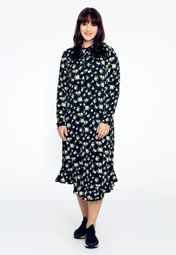 Yoek Jurk Met Ruches ALBA - Zwart