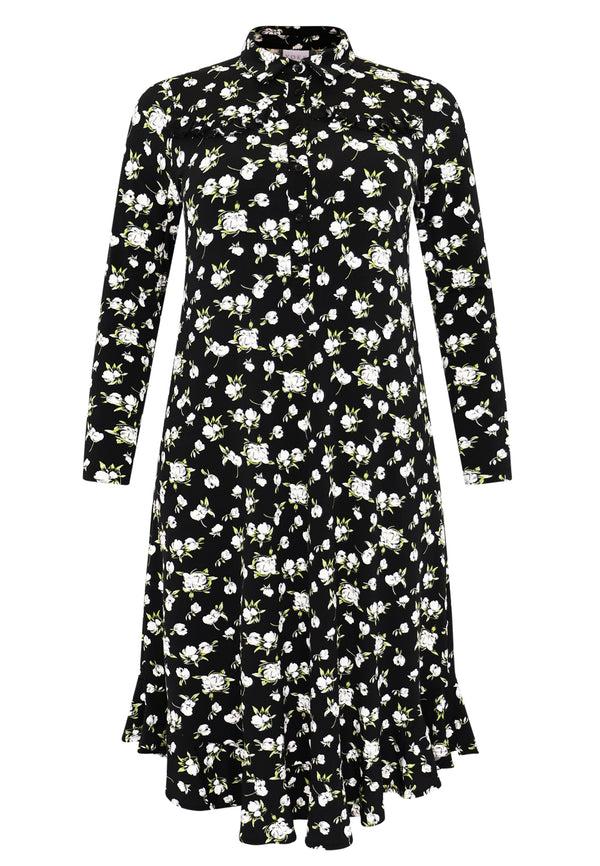 Yoek Jurk Met Ruches ALBA - Zwart