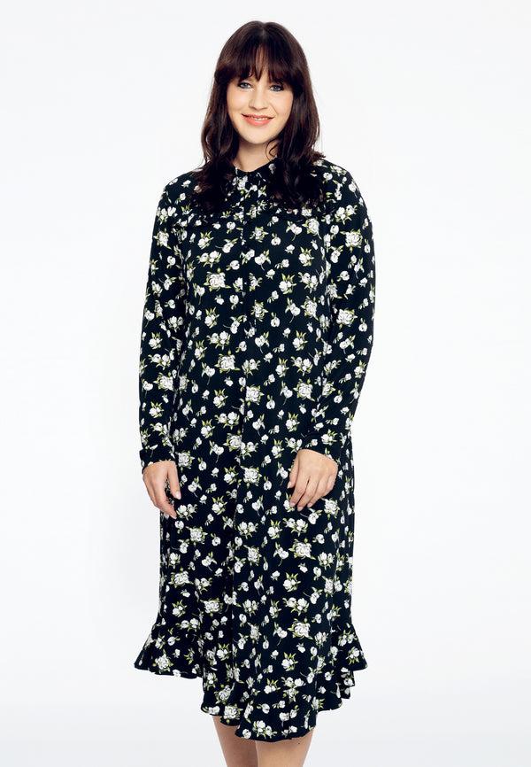 yoek Jurk met ruches ALBA - Zwart