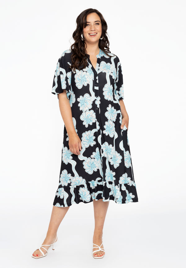 Yoek Jurk Met Ruches CALYPSO - Zwart