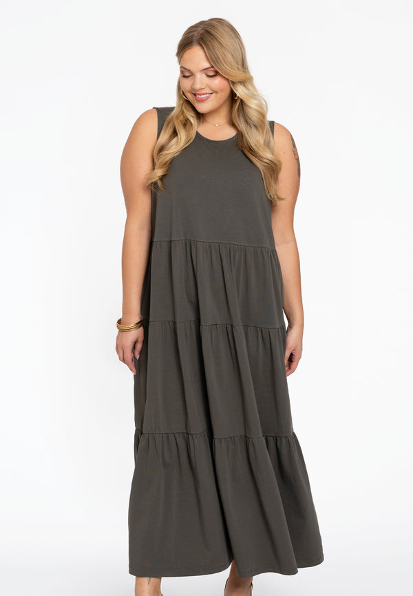 yoek Jurk met ruches COTTON - Lichtgroen