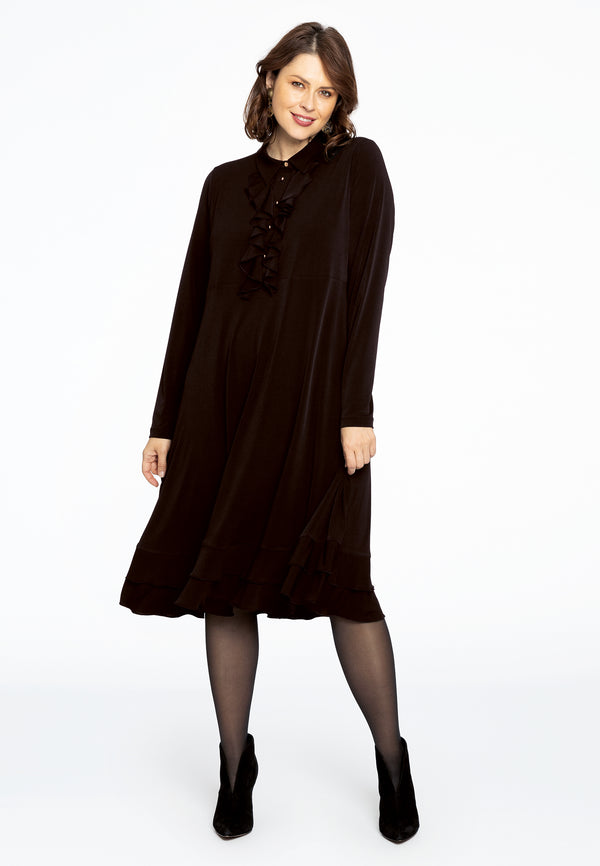 Yoek Jurk Met Ruches DOLCE - Bruin