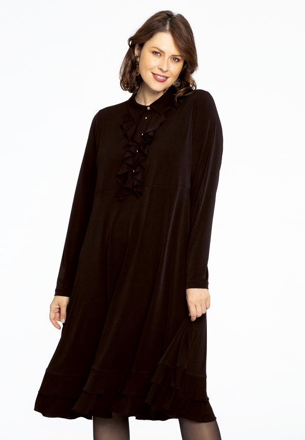 Yoek Jurk Met Ruches DOLCE - Bruin