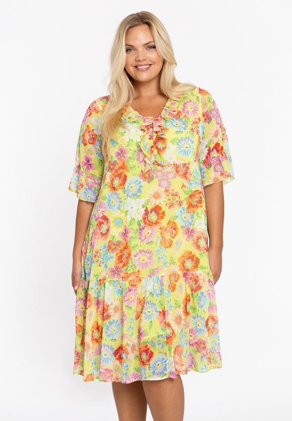 yoek Jurk met ruches LIME - bright green