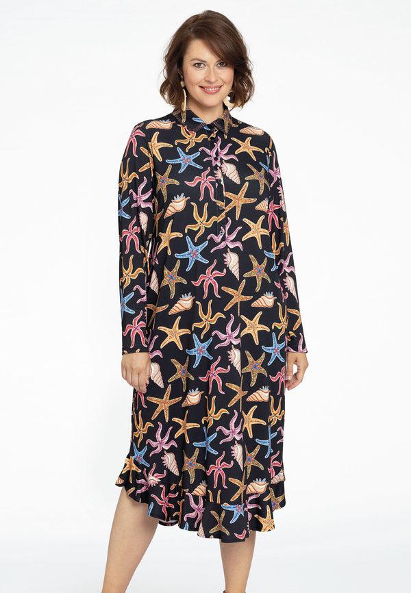 yoek Jurk met ruches MARINA - Zwart