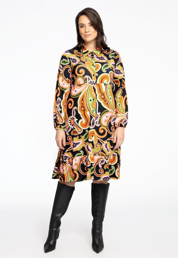 Yoek Jurk Met Ruches PAISLEY - Zwart