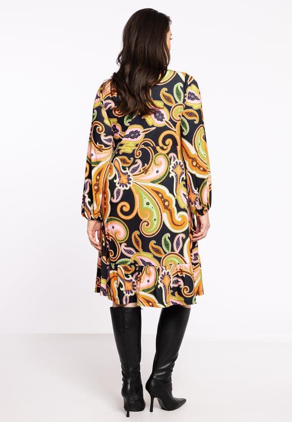 Yoek Jurk Met Ruches PAISLEY - Zwart