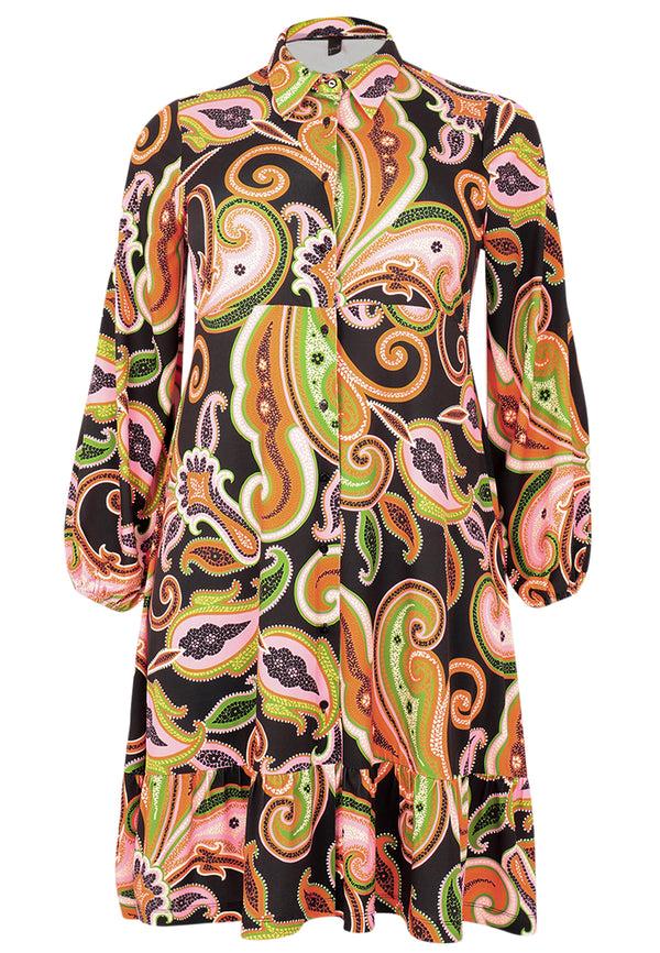 Yoek Jurk Met Ruches PAISLEY - Zwart