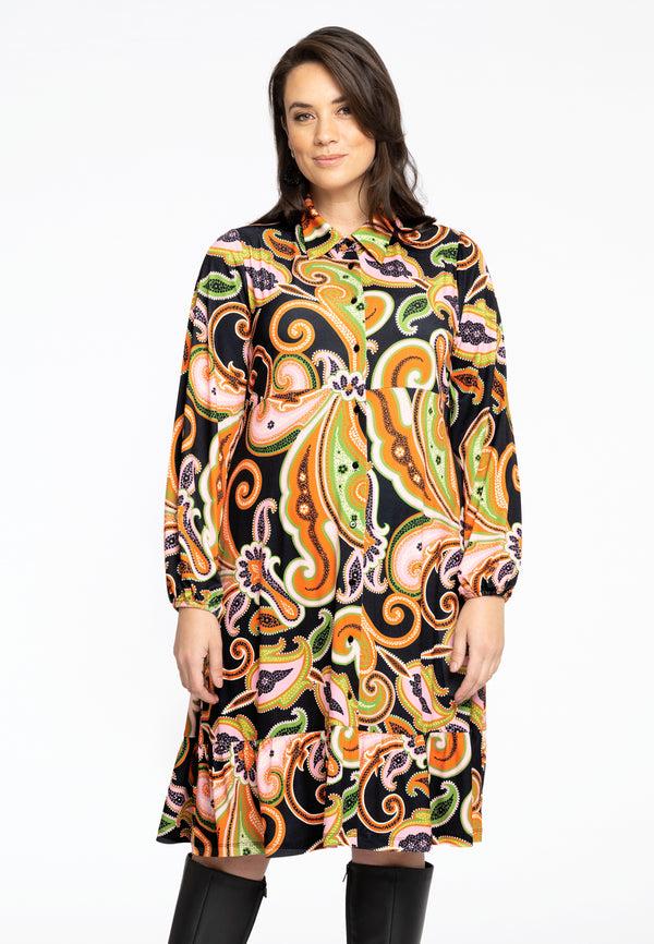 yoek Jurk met ruches PAISLEY - Zwart