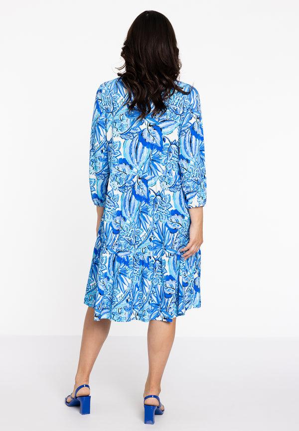 Yoek Jurk Met Ruches PORCELAIN - Blauw