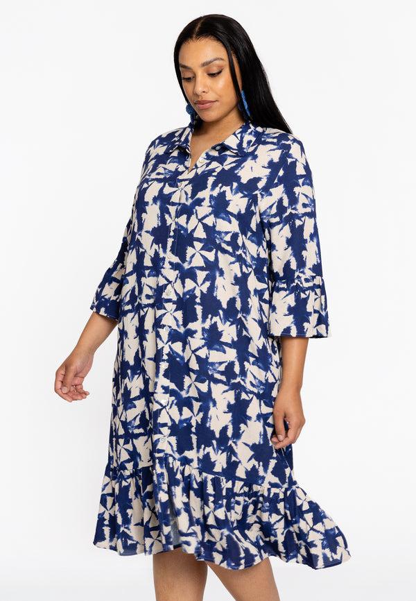 yoek Jurk met ruches TESSA - Blauw