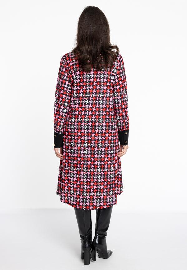 Yoek Jurk Met Strik PIED DE POULE - Rood