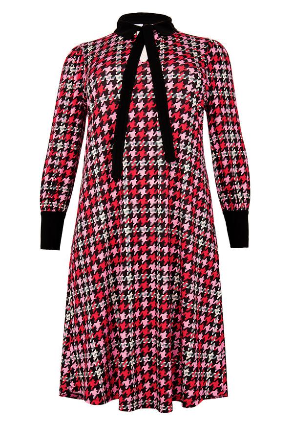 Yoek Jurk Met Strik PIED DE POULE - Rood