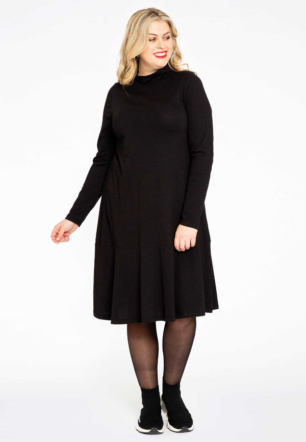 Yoek Jurk Met Turtle Neck COTTON - Zwart