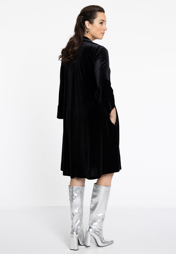 Yoek Jurk Met V-hals VELOURS - Zwart
