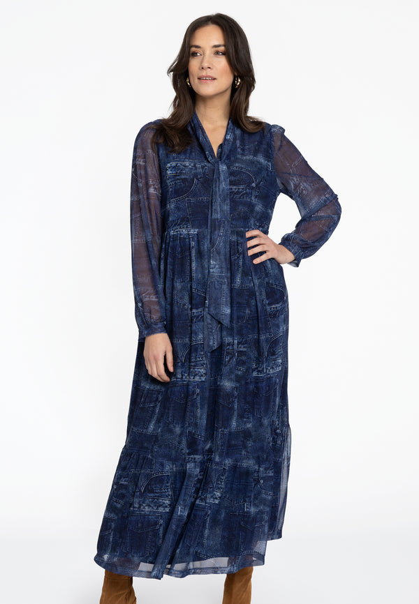 yoek Jurk met volants DENIM MOUSSE - Blauw