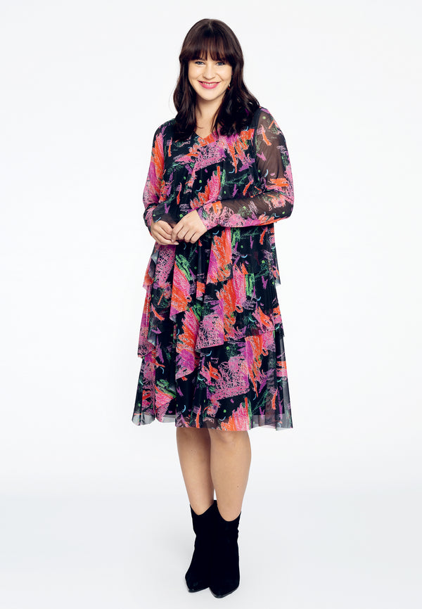 Yoek Jurk Met Volants SCRATCH - Zwart