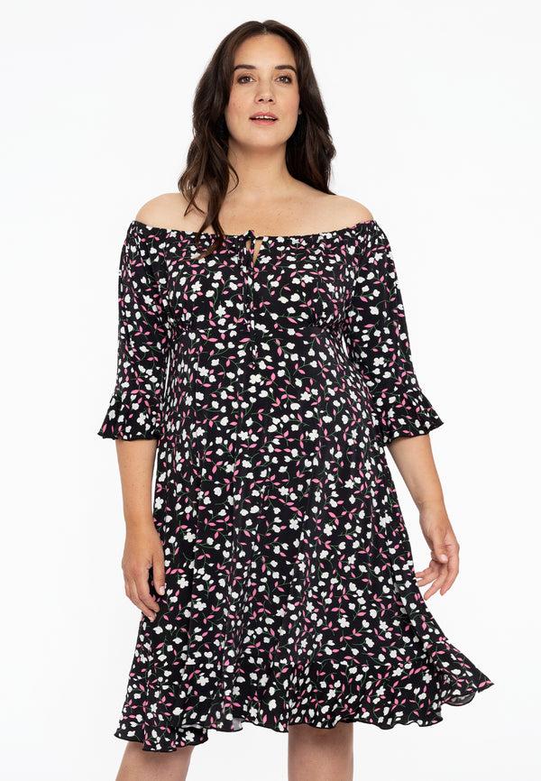 yoek Jurk met wijde hals BELLIS - Zwart