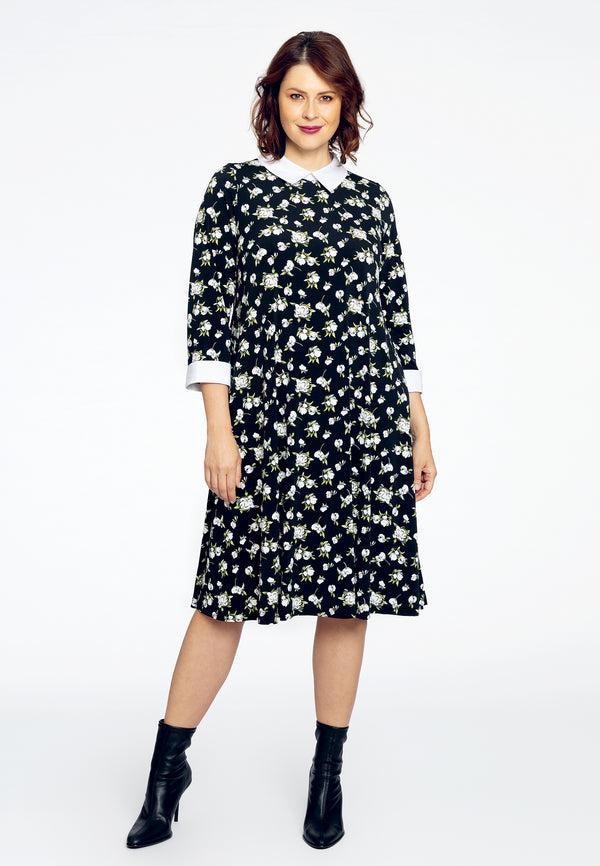 Yoek Jurk Met Witte Kraag ALBA - Zwart